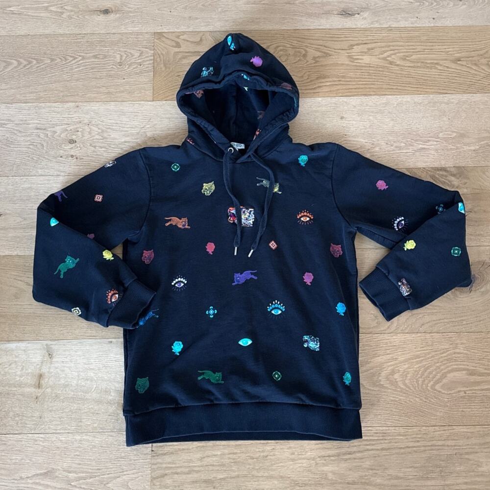 Kenzo Multilogo Icon Hoodie Size S in Black Multi